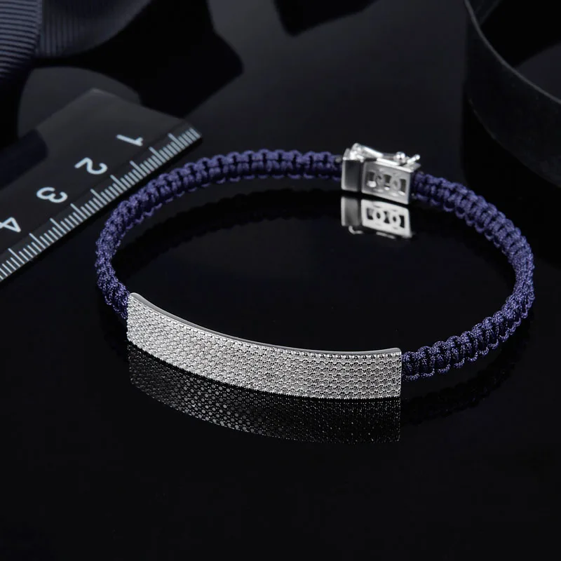 

SLJELY High Quality 925 Sterling Silver Full Zircon Long Tag Macrame Bracelet Women Fashion Handmade Woven Bracelet Jewelry