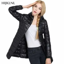 Hijklnl пуховик с капюшоном длинное пальто Для женщин Новинка года осень-зима парки Сверхлегкий пуховик LH1048
