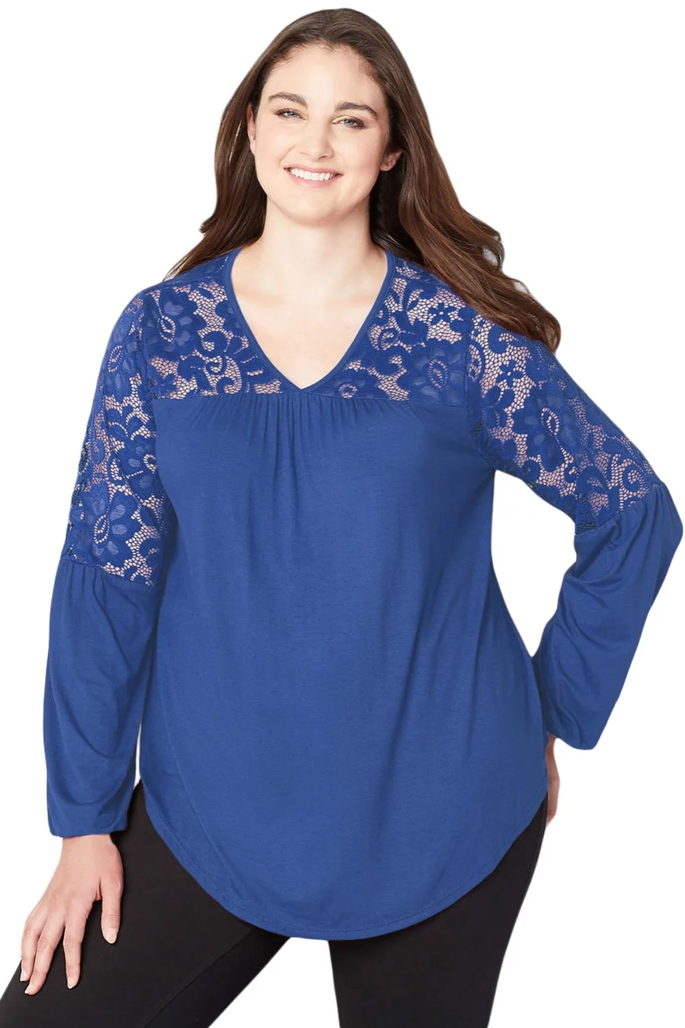 Royal-Blue-Lace-Trim-Keyhole-Back-Plus-Size-Top-LC251528-5-1