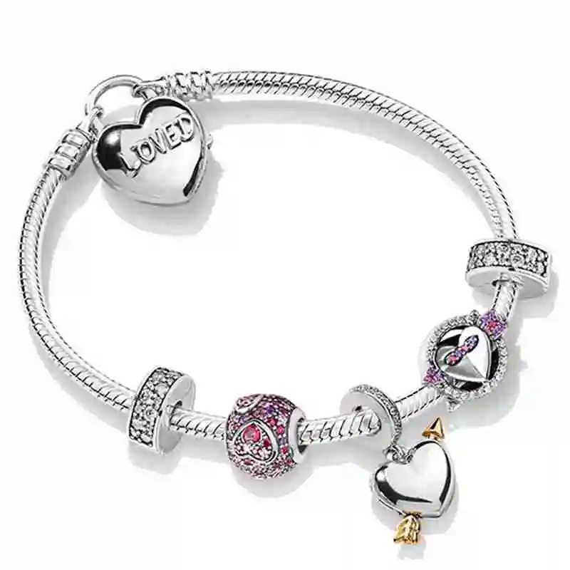 

Kristie 100% 925 Sterling Silver ZT0247 Sweet Love Charm Beaded Bracelet Set Valentine's Day Gift Women Quality Jewelry Making