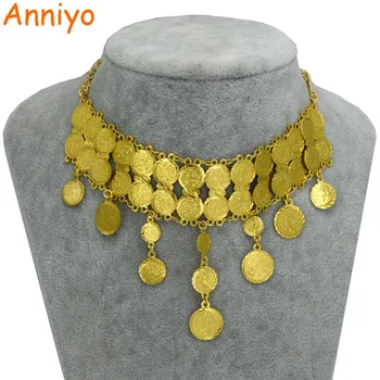 

Anniyo 43cm + 6cm Metal Coin Necklace for Women's/Girls,Arab Gold Color Coins Charms Middle East Jewelry Africa Gifts #063806