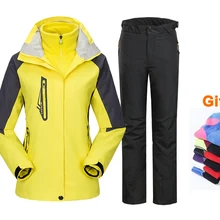 Женская зимняя ветровка, походный костюм, водонепроницаемая верхняя одежда, спортивная, с капюшоном, для кемпинга, треккинга, теплая Женская куртка и штаны