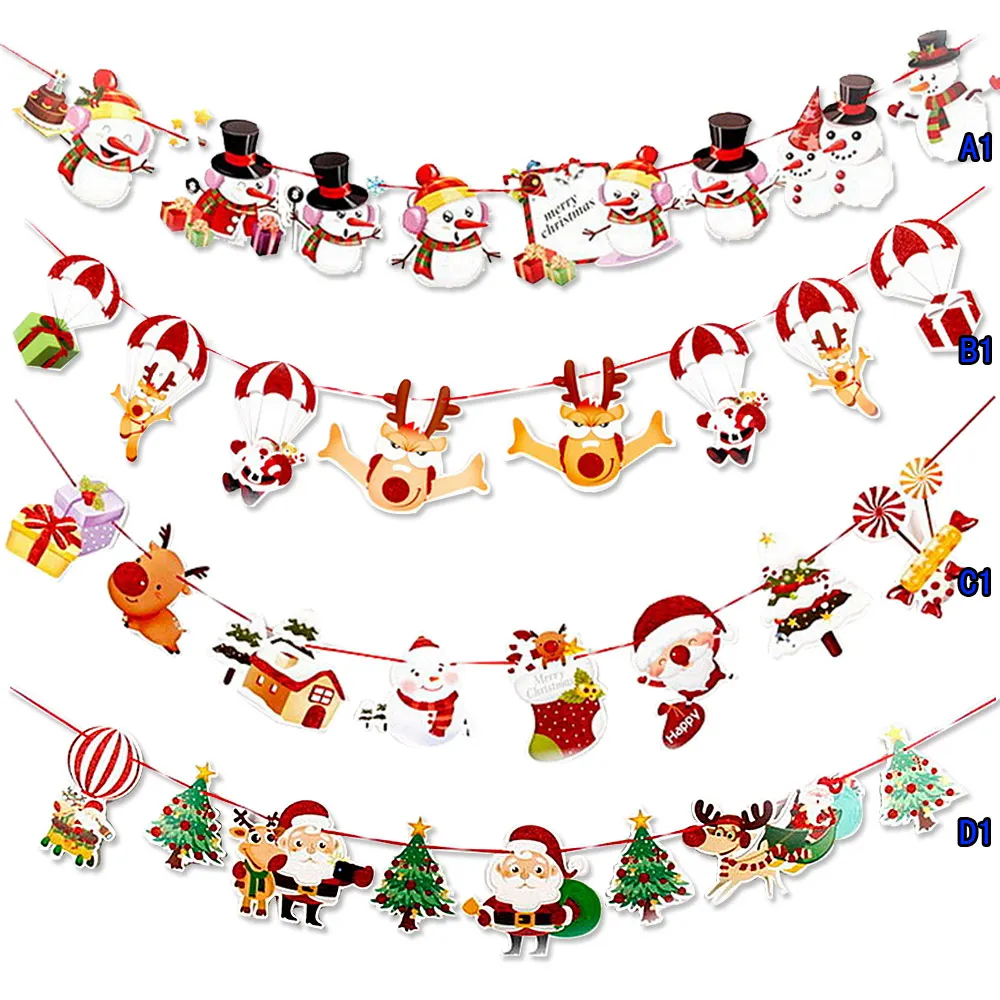 

Christmas Decoration Supplies Cartoon Flag Bunting Holiday Scene Layout Christmas Paper Hanging Flag