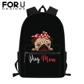 

FORUDESIGNS Children's School Bags Cute Pug Dogs Animal Print Canvas Kid Schoolbags Backpack for Girls Boys Primary Student 2019