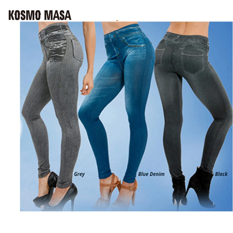 Космо MASA Для женщин леггинсы джинсы легинсы с 2 шт. накладные карман цвет: черный, синий серый Джеггинсы 3 шт./компл. Розничная WL0005