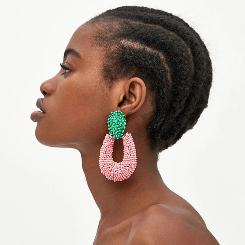 

2018 Bohemia Hollow Geometric Multicolored Drop Earrings Fashion Ethnic Pierced Hook Dangle Earrings for Women Wedding Jewelry