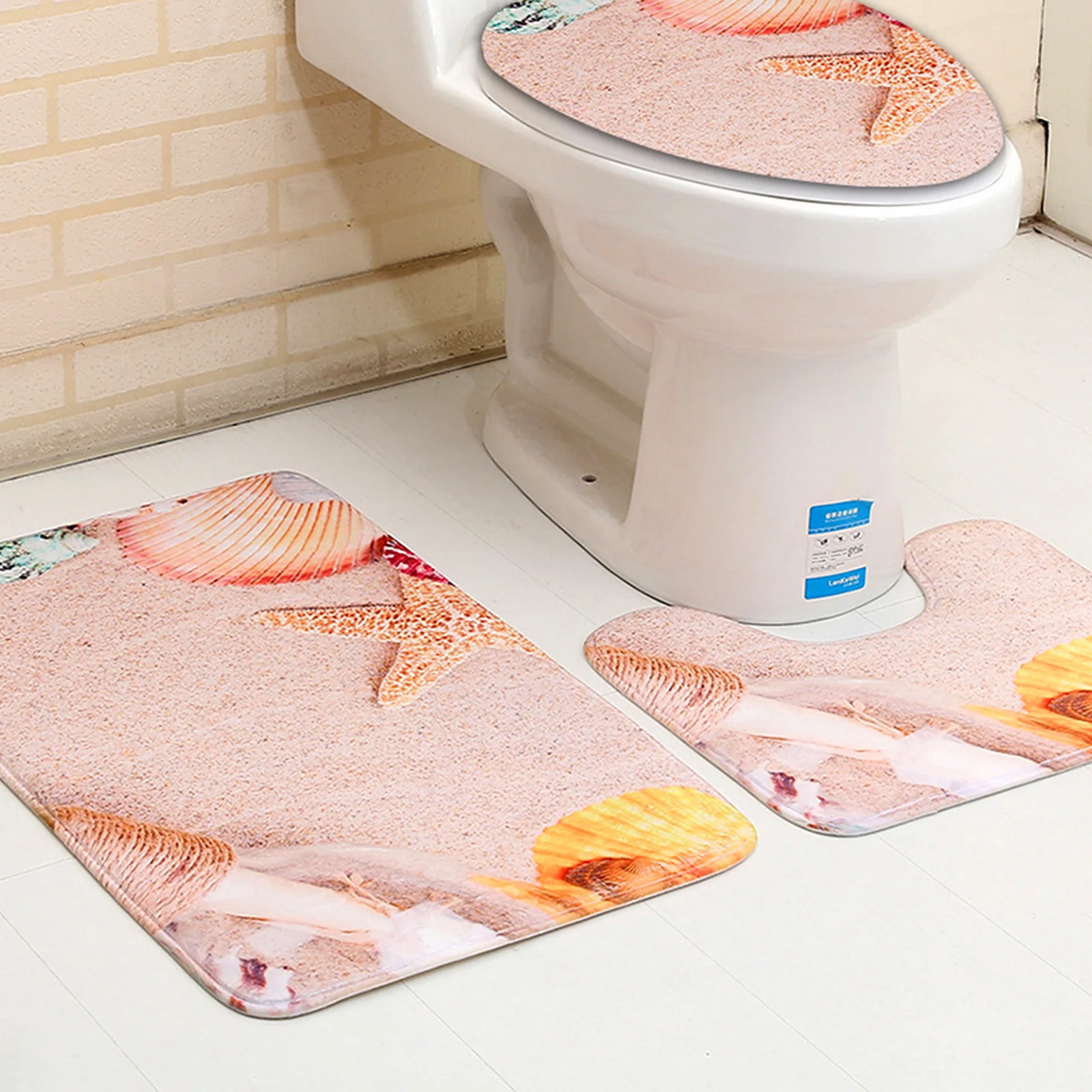 3PCS Bathroom Non-Slip Pedestal Rug Carpet Toilet Lid Cover Bath Mat 3D Elephant