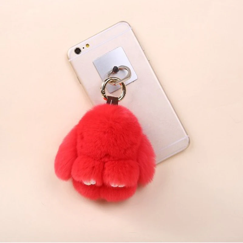 

12CM Cute Pluff Bunny Keychain Rex Genuine Rabbit Fur Key Chain For Women Bag Toy Doll Fluffy Pom Lovely Pompom Keyring New 2018