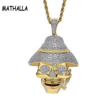 

Movie Jewelry Pirates of the Caribbean Skull Pendant with Cigar Micro Paved Cubic Zirconia Stone Pendant Necklace Hiphop Joyas