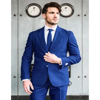 

2017 Top Quality royal blue Groom men suit Tuxedo Two Buttons Notched Lapel mens suits Business Casual Costume (jacket+pants)