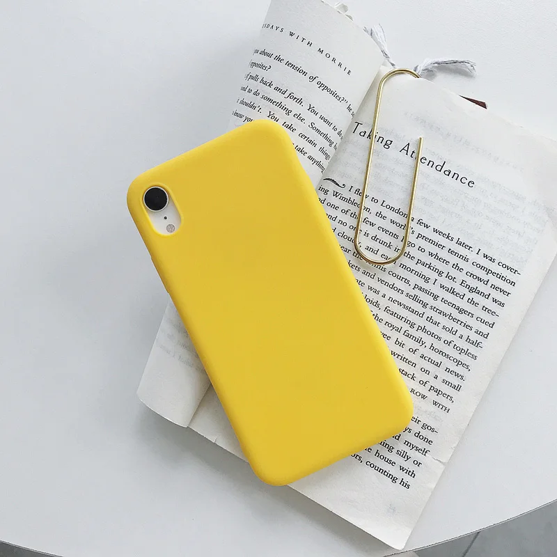 Мягкая задняя крышка, матовый цветной чехол для iPhone 6, 6 S, 7, 8 Plus, X, XR, XS Max, противоударный защитный силиконовый из ТПУ, роскошный карамельный чехол - Цвет: Yellow