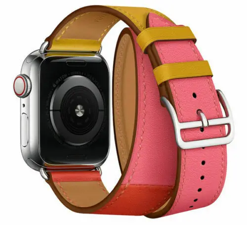 Кожаный двойной тур петля Напульсники браслет ремешок разноцветные ремешок для наручных часов для Apple Watch Series 5/4/3/2 40 мм/44 мм/38 мм/42 - Цвет ремешка: Double Yellow Pink