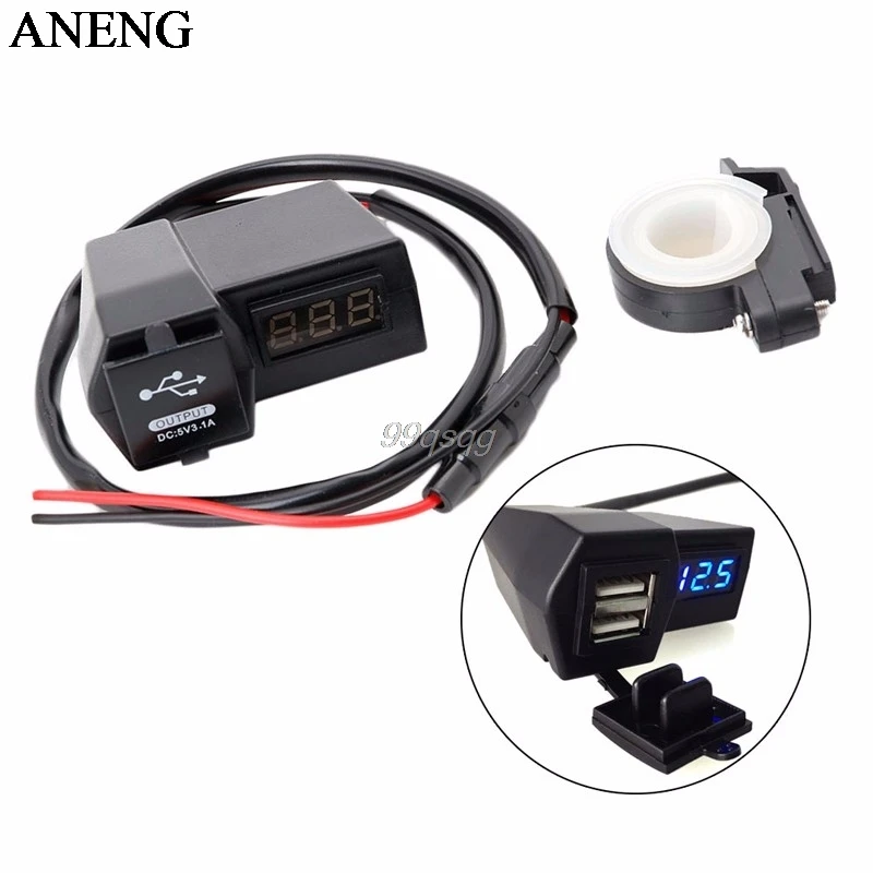

New Motorcycle ATV GPS Cell Phone 2USB Power Socket Charger + LED Voltage Voltmeter Drop shipping