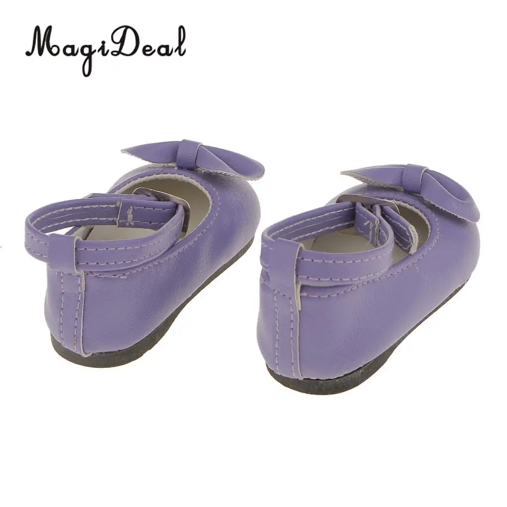 MagiDeal Cute 1Pair Patent Leather Pump Dolly Flat Ankle Strap Shoes w/ Bow for 18 Inch America Girl Doll Pretty Dress 6Colors