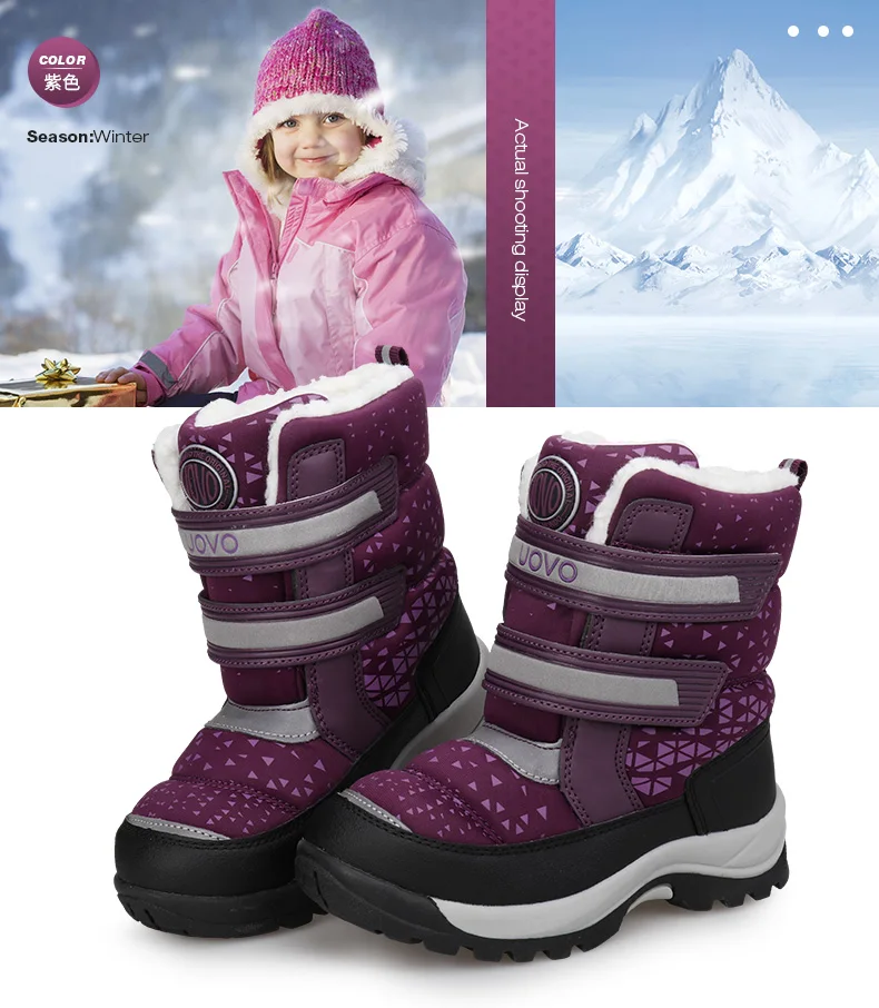 Uovo/брендовые уличные ботинки для мальчиков и девочек с плюшевой подкладкой; цвет синий, фиолетовый; Детские повседневные короткие ботинки на платформе; зимние ботинки для пешего туризма;#29-37