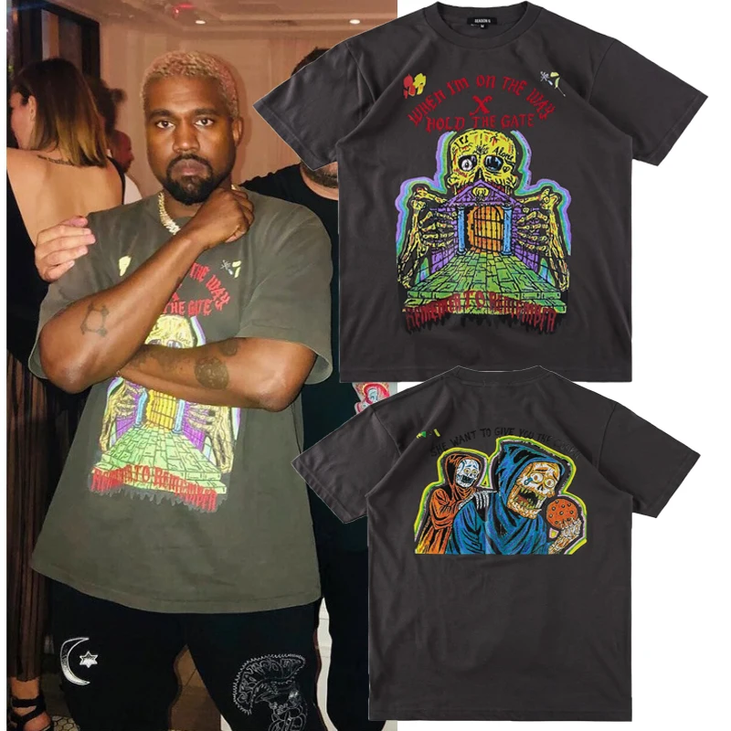 19ss сезон 6 KANYE футболка West для мужчин и женщин уличная хип-хоп граффити XXXTentacionT-рубашка Харадзюку Топ тройники сезон 6 футболка