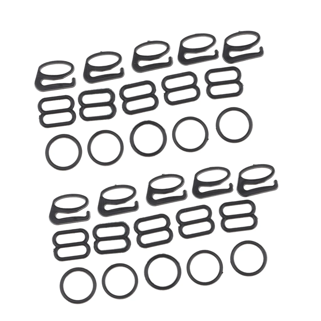 10 Sets Nylon Bra Lingerie Strap Clip Hook Slider O Ring Buckle Bikini Fasteners