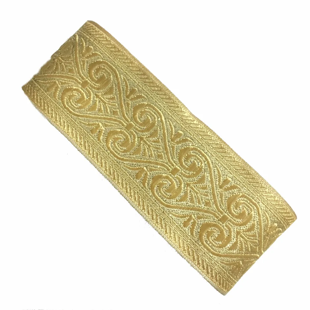 

ZERZEEMOOY wide 49MM 10yard/lot Polyester Woven Jacquard Ribbon light gold Geometric pattern for curtain and clothing accessory
