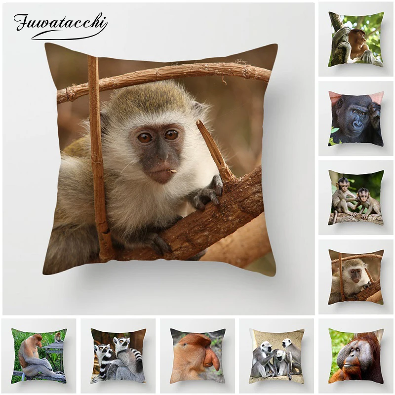 

Fuwatacchi Monkey Animals Cushion Covers Wild Proboscis Monkey Painted Pillows Case for Chair Sofa Home Decorative Pillowcases