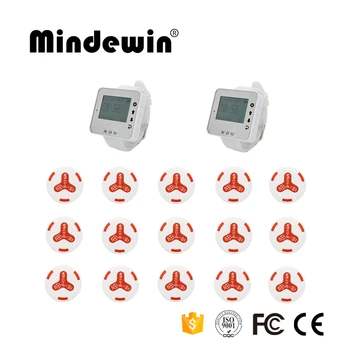 

Mindewin Call Bell Wireless Service 15pcs Waterproof button White/Red +2 pcs Wrist Watch Wireless Call System For Restaurant