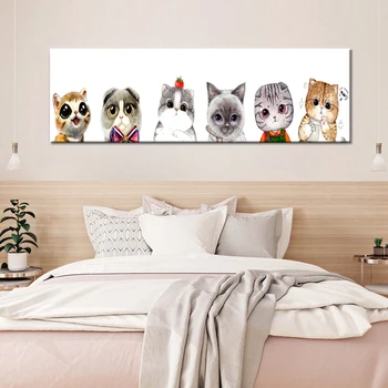 

Modern Cute Dogs Cat Canvas Painting Animal Posters Prints Black and White Wall Art Pictures for Living Room Home Decor framed