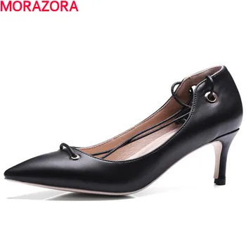 

MORAZORA New women hot pumps pointed toe shallow lace up high heels shoes party shoes single fashion shoes big size 34-45