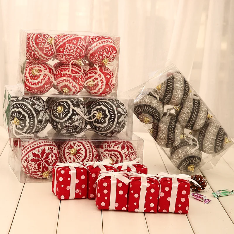 6Pcsset Christmas Yarn Ball Ornaments Christmas Tree Pendant Christmas Ball Ornaments Fabric Yarn Knitting Ball Sets PAC98 (8)