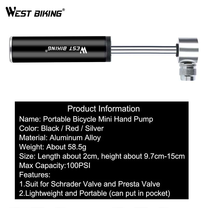 WEST BIKING Aluminum Alloy Bicycle Pump 120 PSI Schrader Presta Road Mountain MTB  Bike Air Pump Cycling Tire Inflator Bike Pump