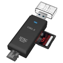 2 в 1 устройство для чтения карт USB 3,0 Plug-and-play компьютерные компоненты для ноутбуков SDHC/SDXC/MMC/Micro USB с нейлоновым T-Flash Карты памяти и аксессуары