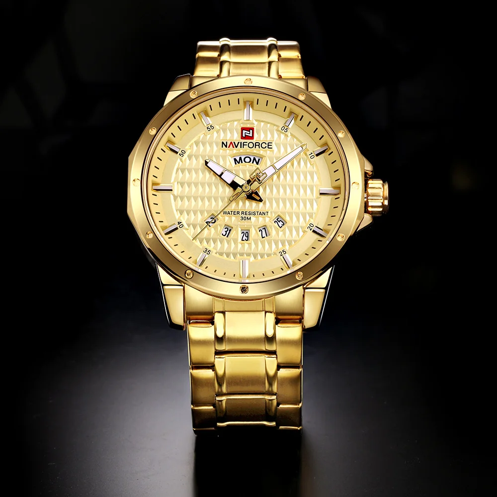 

NAVIFORCE Fashion Casual Watch Luxury Brand Watches Men Gold Steel Men's Quartz-Watch Clock Quartz Wristwatch Relogio Masculino