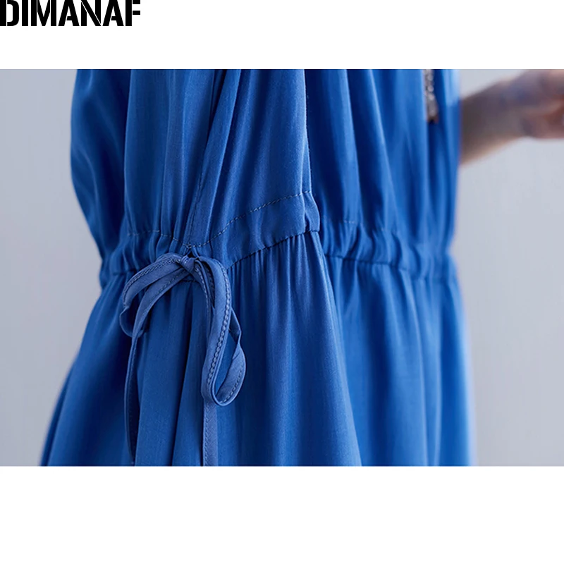 DIMANAF, женское платье большого размера, летнее, модное, женское, vestidos, сарафан, свободное, плиссированное, ниспадающее, с рюшами, повседневное, женское платье, 5XL