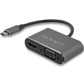

StarTech.com USB-C to VGA and HDMI Adapter - 2-in-1 - 4K 30Hz - Space Gray, USB Type-C, HDMI output, VGA (D-Sub) output, 3840 x