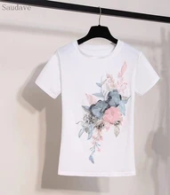 New Summer T Shirt Women Fashion 3D Flower embroidery Tee Tops Short Sleeve O-neck Women T Shirts Casual Female White T-Shirt