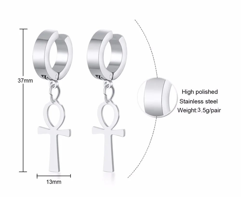 Египетский крест Анкх серьги в форме Креста для Для мужчин Для женщин Нержавеющая сталь вечная крест ювелирные изделия из Египта серьги Клеопатра, анхом, серьги
