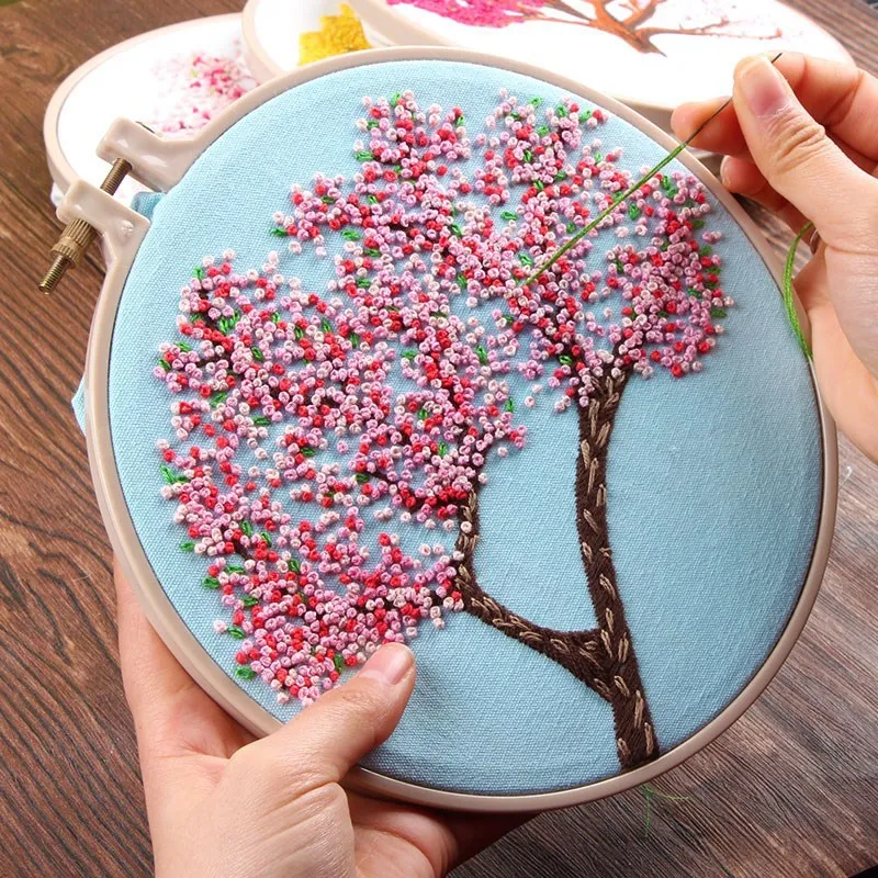 

DIY Embroidery Plants Flower Embroidery Kit Needlework Cross Stitch Set for Beginner Ribbon Art Painting Wall Home Decor Gift