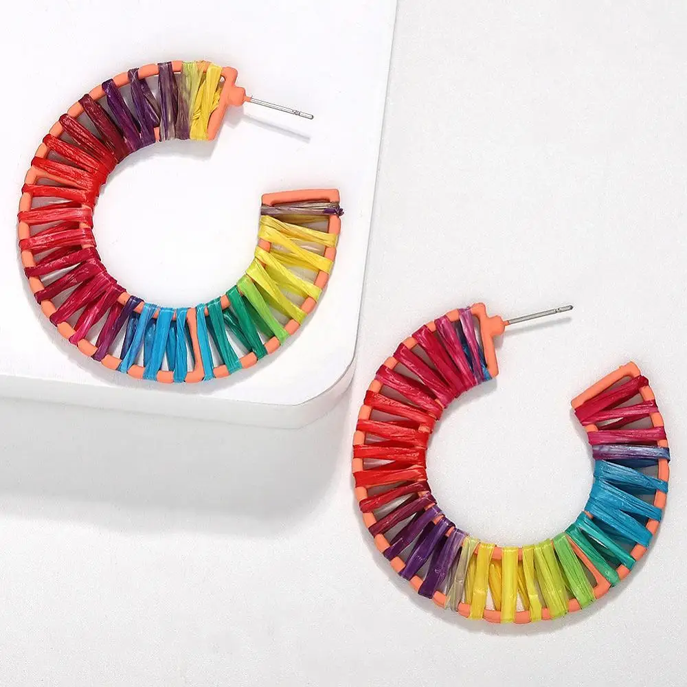 Очаровательные серьги-капли из рафии для девушек, женские разноцветные Серьги-Подвески ручной работы - Окраска металла: 24