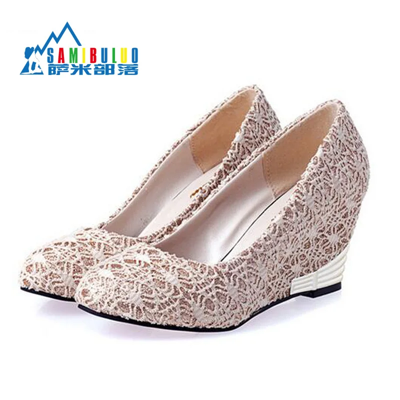 

Women Wedge Heels Lace Shoes Woman Wedges High Heels Women Pumps Wedding Shoes