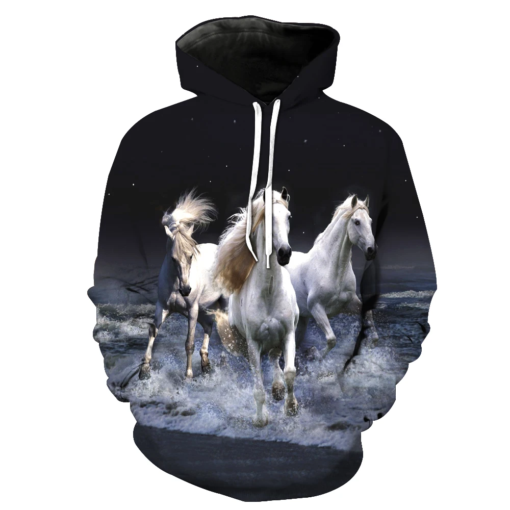 Новая мода Толстовка для мужчин/женщин 3d толстовки с принтом Белая лошадь животный узор тонкий унисекс тонкий стильный толстовки с капюшоном