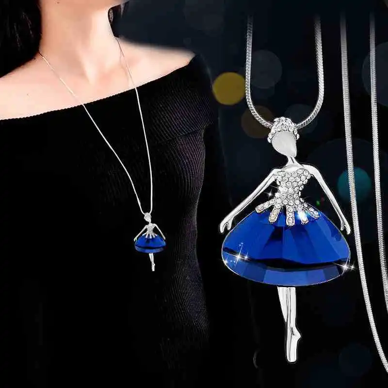 BYSPT, романтическая подвеска «Балерина», ожерелье, серебряный цвет, синий, серый кристалл, балетная танцующая девушка, воротник, ожерелье, сказочные украшения