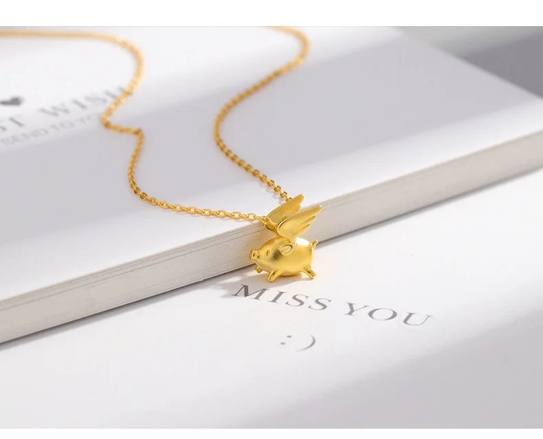 Зодиак кулон ожерелье s для женщин 925 пробы серебро Летающая свинка Золотая ключица персонализированные ожерелье модные корейские драгоценности