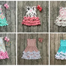 Новое поступление; Летнее Длинное хлопковое платье для маленьких девочек; цвет мятный, розовый, единорог; однотонное синее платье с оборками без рукавов, с ожерельем и бантом