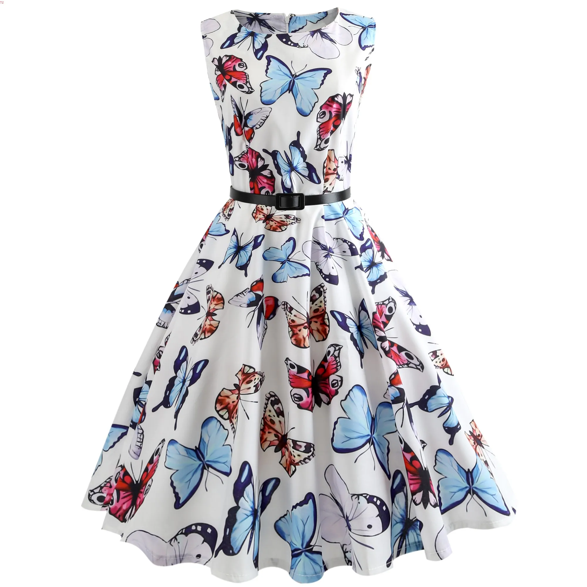Bebovizi 2018 Новое Элегантное летнее платье с принтом бабочки Одри Хепберн Vestido De Festa