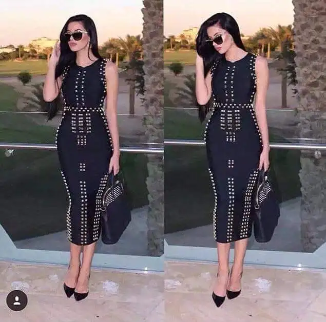 

2 Colors Ladies Top Quality HL Celebrity White Black Woven Beading Long Bandage Dress Cocktail Party Dress