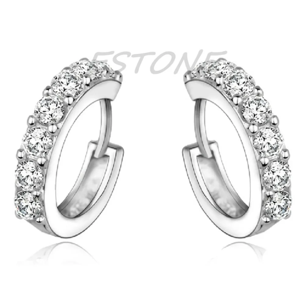 

A40 Fashion Women 925 Sterling Silver Rhinestone Crystal Ear Hoop Earring Jewelry