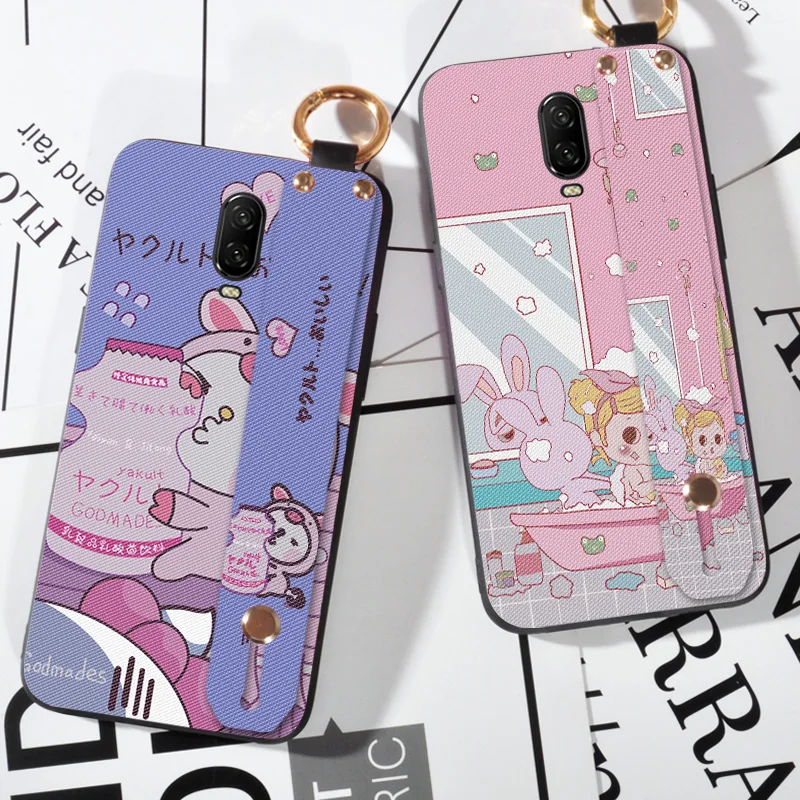 

Fashion Wrist Strap Cartoon Cases For Oneplus 6 1+6 One plus 6 Animal Rabbit Printing TPU Cover For Oneplus 6T 6 T