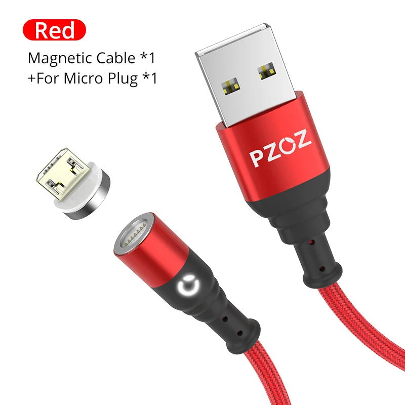 PZOZ Micro USB Магнитный кабель Тип C магнит Быстрая зарядка зарядное устройство Microusb USB C Тип c для iPhone X Xs кабели для мобильных телефонов данных - Цвет: 1m Red For Micro