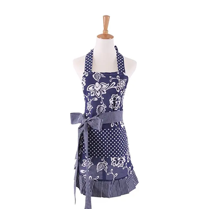 Blue Lace Flower Women Aprons Kitche Cooks Restaurant Professional Aprons Suitable for Butchers