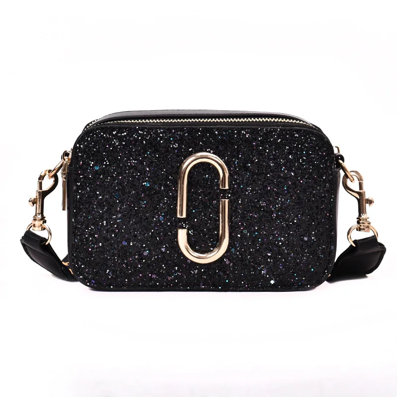 

2019 Fashion New Ladies Sequin Square bag High quality PU Leather Women's Designer Luxury Handbag Black Shoulder Messenger bag