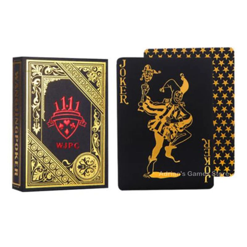 55pcs wasserdichtes Kunststoff PVC schwarz & gold Spielkarten Poker Card-BrettZJ 