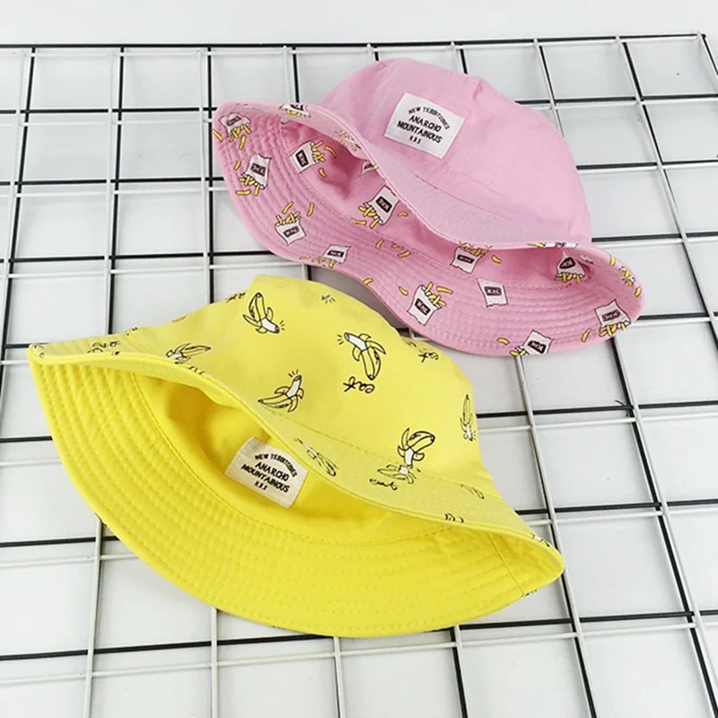 Fashion Panama Bucket Hat Men Women Double Sided Summer Bucket Cap Banana Print Yellow Hat Bob Hat Hip Hop Gorros Fisherman Hat